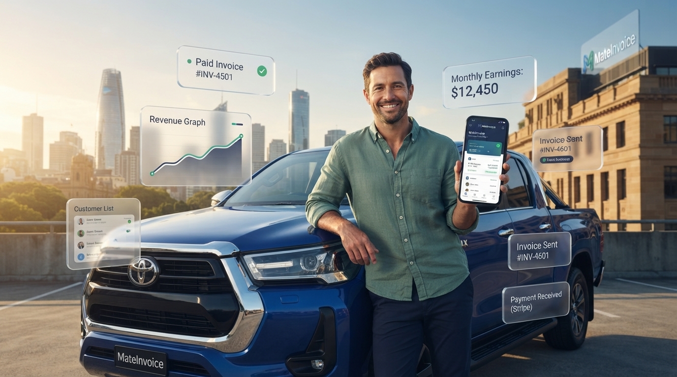 Tradie running their business from their ute with MateInvoice